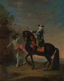 The Empress Elizabeth of Russia (1709-1762) on Horseback, Attended by a Page, after 1743-49. Creator: Georg Cristoph Grooth