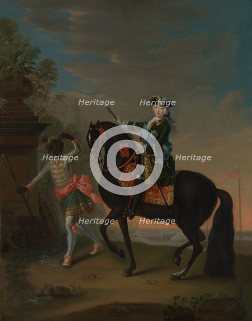 The Empress Elizabeth of Russia (1709-1762) on Horseback, Attended by a Page, after 1743-49. Creator: Georg Cristoph Grooth.
