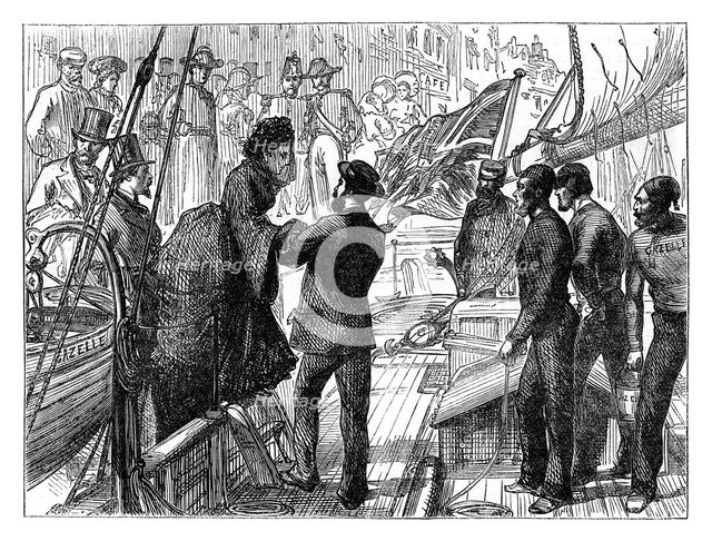 'The Empress of the French embarking in the 'Gazelle', 1870 (late 19th century). Artist: Unknown