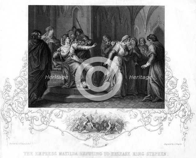 The Empress Matilda refusing to release king Stephen, 1141. Artist: J Rogers
