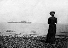 The Empress Maria Feodorovna looking at a Danish naval vessel off Hvidovre, Denmark, 1908.Artist: Queen Alexandra
