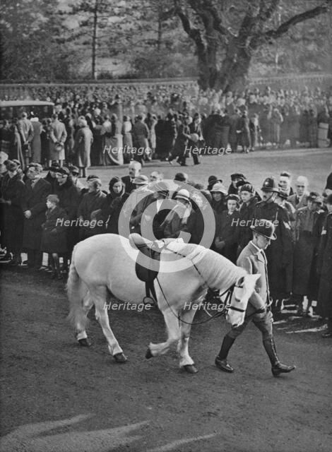 'The Empty Saddle: King George's white pony, Jock, being led in procession', 1936. Artist: Unknown.