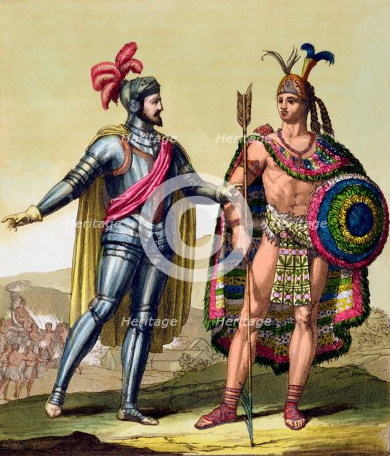 The encounter between Hernando Cortes and Montezuma II, Mexico, 1519 (c1820-1839). Artist: Gallo Gallina