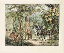 The encounter between the Native Americans and Europeans. From Malerische Reise in Brasilien