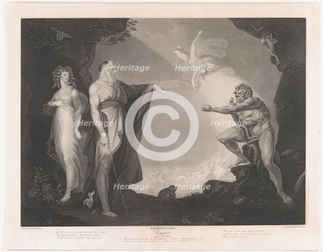 The Enchanted Island Before the Cell of Prospero - Prospero..., first published 1797; reissued 1852. Creator: Peter Simon.