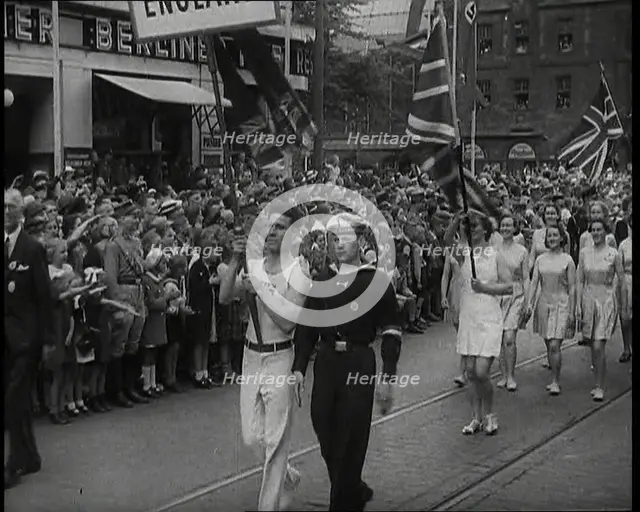 The English Contingent in the Parade of the World Congress for Leisure Time and Recreation..., 1938. Creator: British Pathe Ltd.