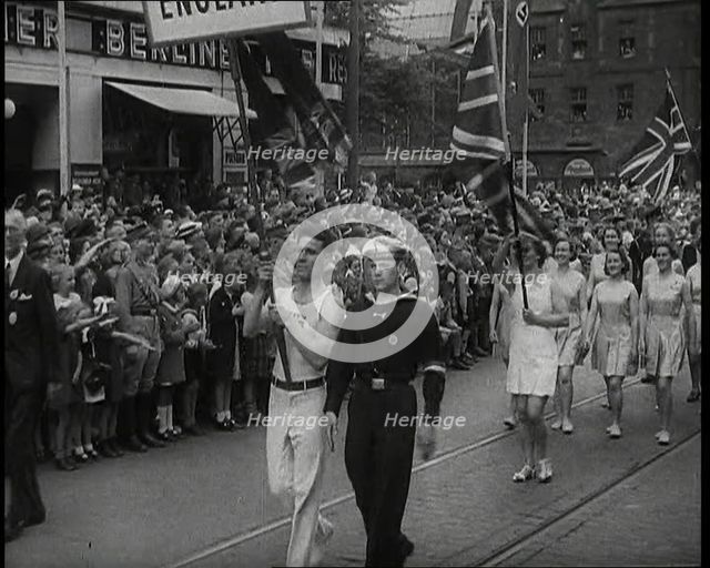 The English Contingent in the Parade of the World Congress for Leisure Time and Recreation..., 1938. Creator: British Pathe Ltd.