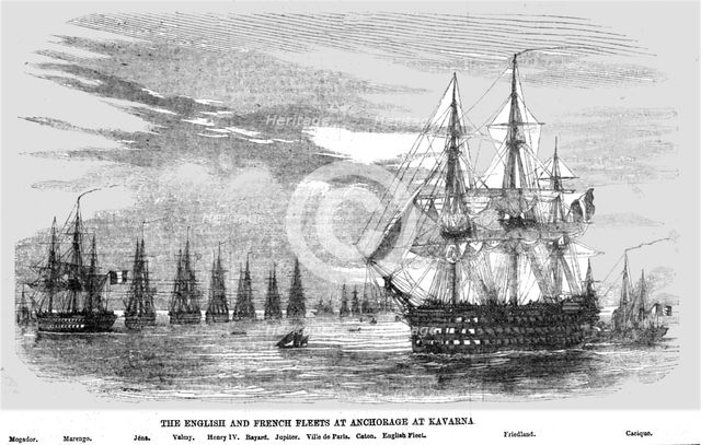 'The English and French Fleets at anchorage at Kavarna', 1854. Creator: Unknown.
