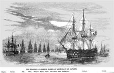 The English and French Fleets at anchorage at Kavarna 1854. Creator: Unknown
