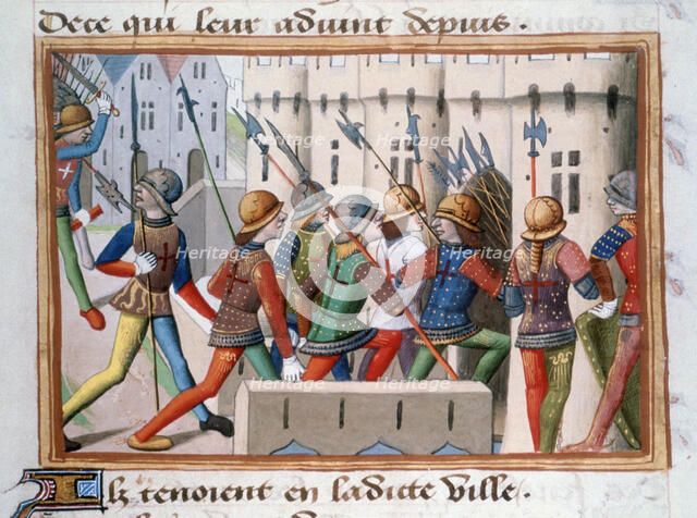 The English being chased out of Paris, April 1436, (1484). Artist: Unknown