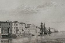 The English Embankment or English Quay, Saint Petersburg, Russia, 1839. Creator: Augustin François Lemaitre