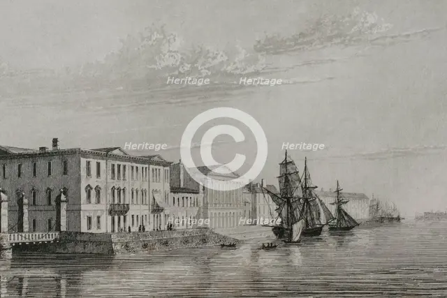 The English Embankment or English Quay, Saint Petersburg, Russia, 1839. Creator: Augustin François Lemaitre.