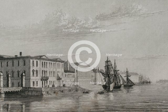 The English Embankment or English Quay, Saint Petersburg, Russia, 1839. Creator: Augustin François Lemaitre.