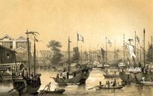 The English factories at Canton 1847. Artist: JW Giles