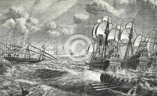 The English fleet before Cádiz, 1596, (1896).  Creator: Unknown.