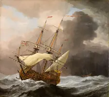 The English Ship Hampton Court in a Gale, 1678-80. Creator: Willem van de Velde the Younger