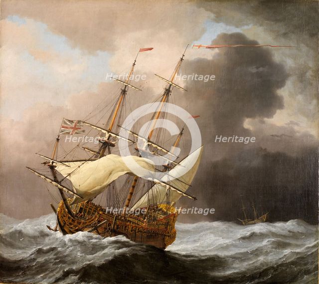 The English Ship Hampton Court in a Gale, 1678-80.  Creator: Willem van de Velde the Younger.