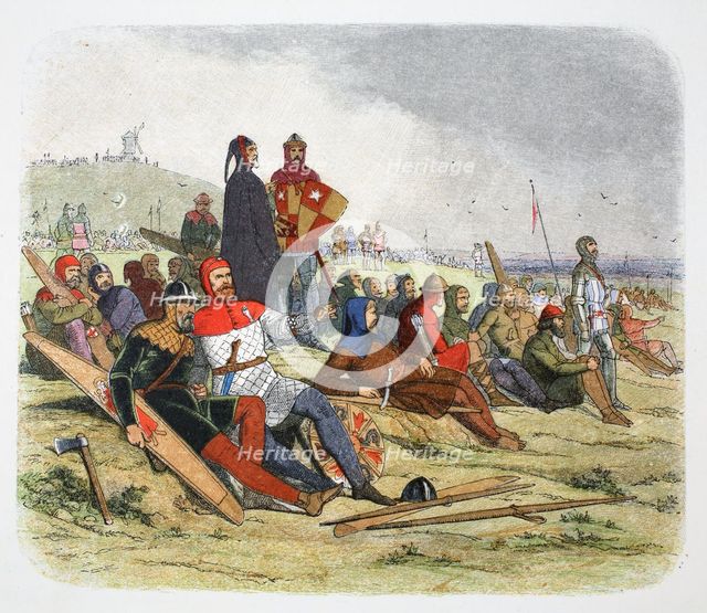 The English wait for the French at the Battle of Crecy, France 1346 (1864). Creator: James William Edmund Doyle.