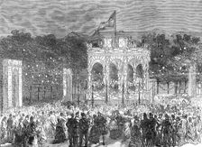 The English Volunteers at Ghent: open-air festival in the Place d'Armes, 1872. Creator: Unknown