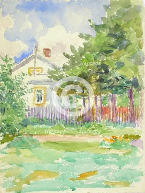 The end of the white building behind the fence. Creator: Maria Wiik.