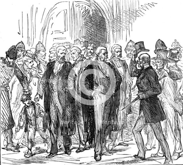 The End of the Tichborne Trial: "How has it gone, Sir?", 1874. Creator: Unknown.