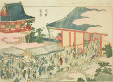 The End-of-year Market at Asakusa (Asakusa mino ichi), from the illustrated book "Pictu..., c. 1802. Creator: Hokusai