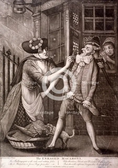 'The enraged macaroni, 1773. Artist: Philip Dawe
