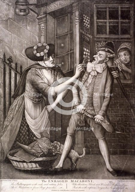 'The enraged macaroni, 1773. Artist: Philip Dawe