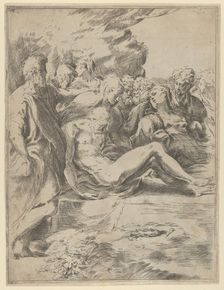 The Entombment; Christ with legs outstretched, the Virgin at right, 1590-1600. Creator: Guido Reni