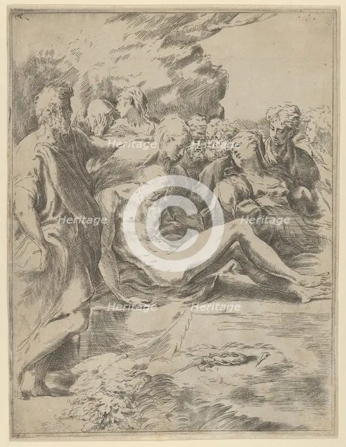 The Entombment; Christ with legs outstretched, the Virgin at right, 1590-1600. Creator: Guido Reni.
