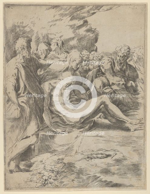 The Entombment; Christ with legs outstretched, the Virgin at right, 1590-1600. Creator: Guido Reni.