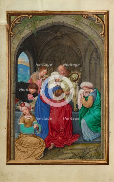 The Entombment; Prayer Book of Cardinal Albrecht of Brandenburg, about 1525-1530. Creator: Simon Bening.