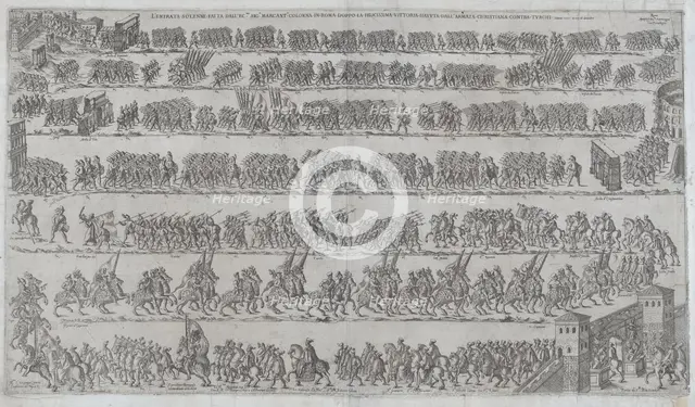 The entry of Marcantonio Colonna and the Christian army in Rome after victory at the battl..., 1571. Creator: Unknown.