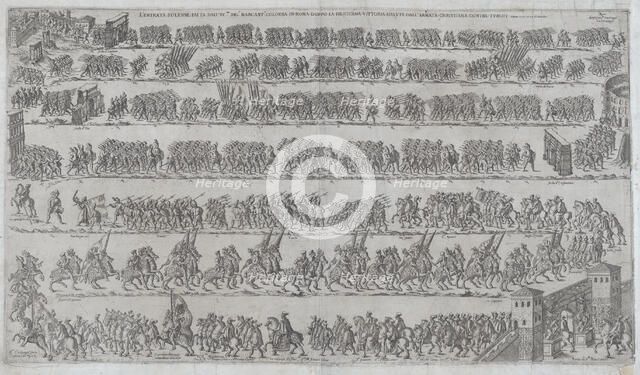 The entry of Marcantonio Colonna and the Christian army in Rome after victory at the battl..., 1571. Creator: Unknown.