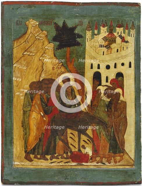 The Entry of Christ into Jerusalem, 16th century. Creator: Russian icon.