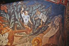 The Entry of Christ into Jerusalem. Detail: Children cutting palm tree branches, 14th century. Artist: Master Gerasime (active 14th century)
