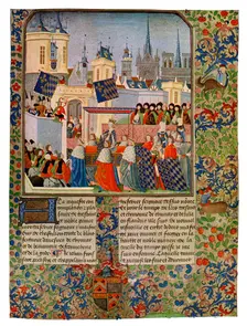 The Entry of Queen Isabella into Paris c1385 (15th Century).Artist: Master of the Harley Froissart