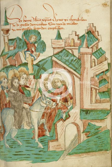 The Entry into Jerusalem; Barlaam und Josaphat, 1469. Creators: Hans Schilling, Diebolt Lauber.