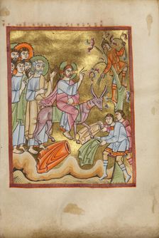 The Entry into Jerusalem; Benedictional, about 1030-1040. Creator: Unknown