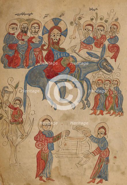 The Entry into Jerusalem; Gospel Book, 1386. Creator: Unknown.