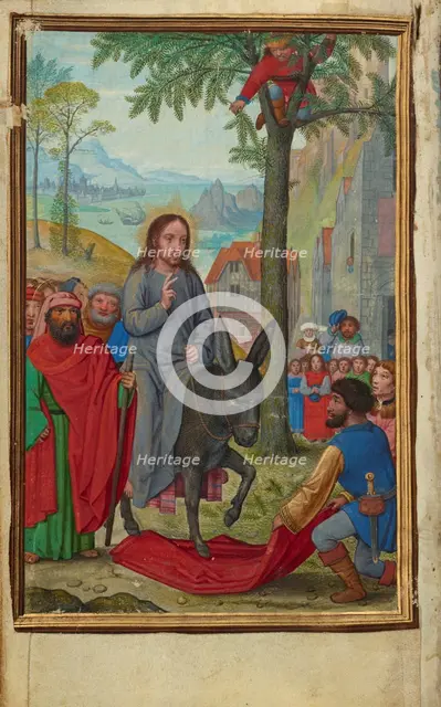 The Entry into Jerusalem; Prayer Book of Cardinal Albrecht of Brandenburg, about 1525-1530. Creator: Simon Bening.