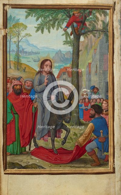 The Entry into Jerusalem; Prayer Book of Cardinal Albrecht of Brandenburg, about 1525-1530. Creator: Simon Bening.