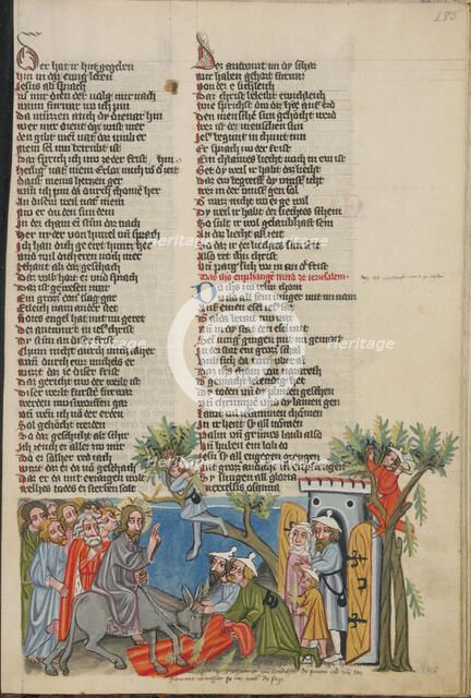 The Entry into Jerusalem; Weltchronik, about 1400-1410. Creator: Unknown.