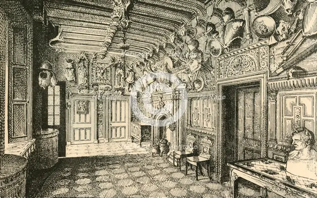 'The Entrance-Hall. -"Along the Wall are Many Suits of Old Armor".', 1882. Creator: Unknown.