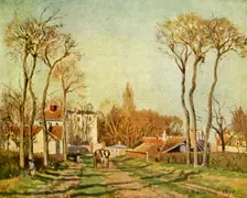 The Entrance to a Village 1872, (1939). Creator: Camille Pissarro