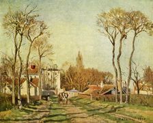 The Entrance to a Village 1872, (1939). Creator: Camille Pissarro