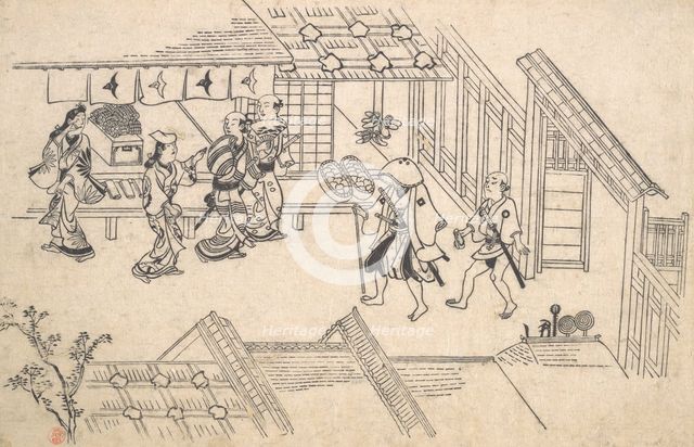The Entrance to Ageya-machi, from the series Scenes in the Yoshiwara (Yoshiwara no tei)..., 1681-84. Creator: Hishikawa Moronobu.