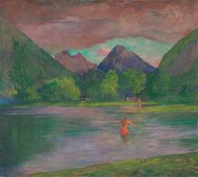 The Entrance to the Tautira River, Tahiti. Fisherman Spearing a Fish, c. 1895. Creator: John La Farge