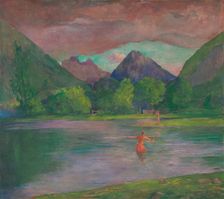 The Entrance to the Tautira River, Tahiti. Fisherman Spearing a Fish, c. 1895. Creator: John La Farge