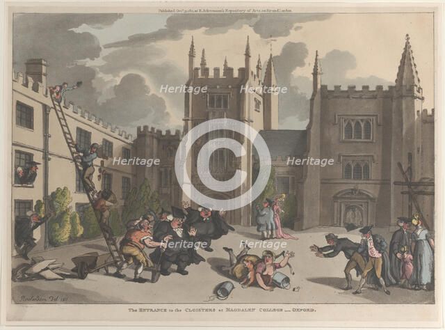 The Entrance to the Cloisters at Magdalen College, Oxford, October 31, 1811., October 31, 1811. Creator: Thomas Rowlandson.